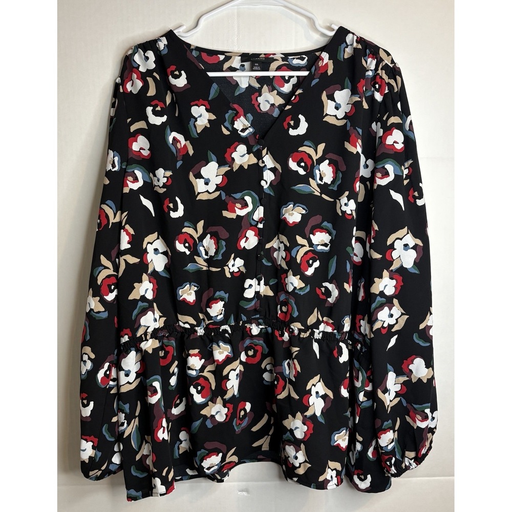Alfani Women's Long Sleeve V-Neck‎ Blouse Floral Jewel Tone Sz XXL Elastic Waist